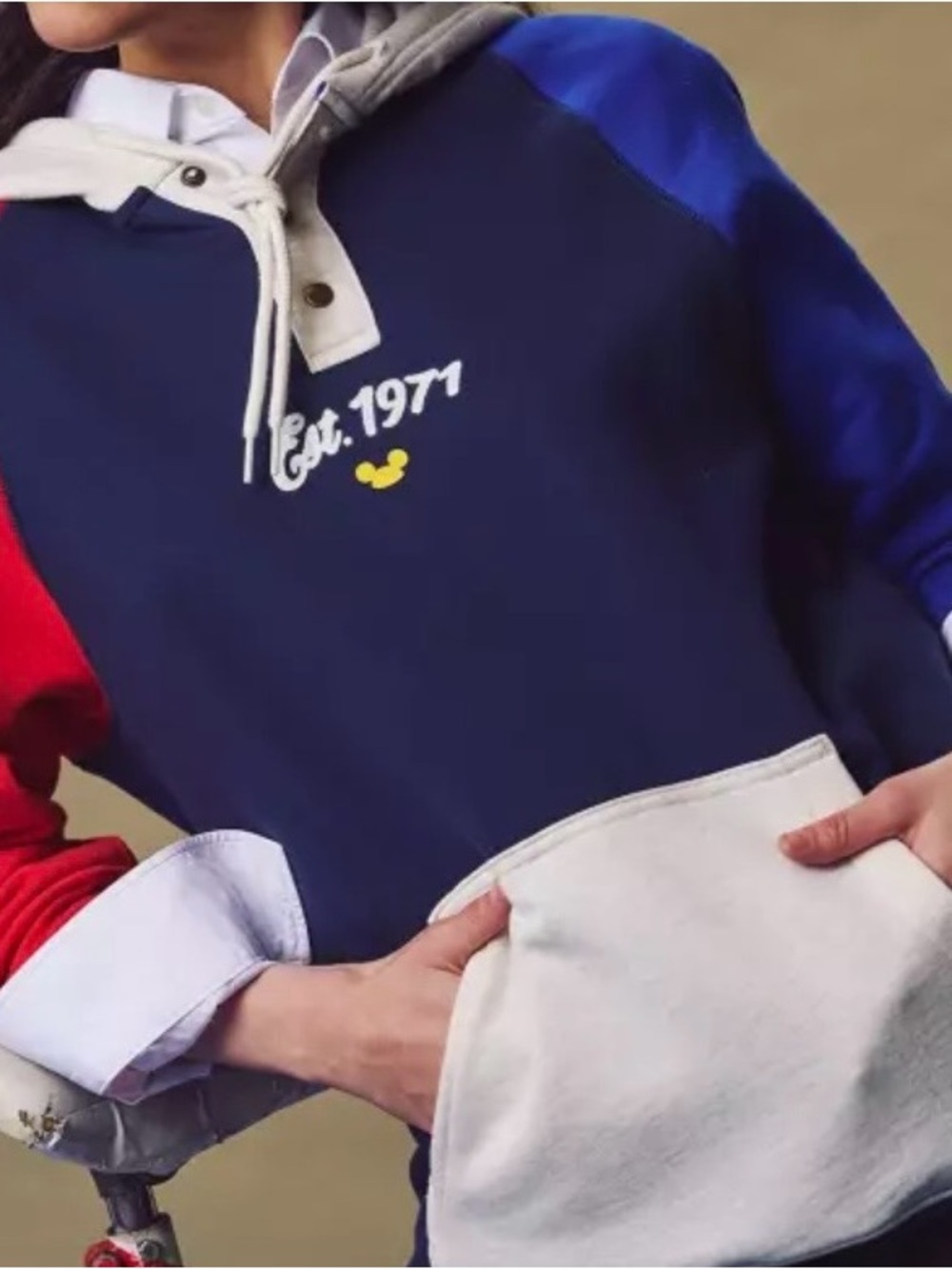 Disney Colorblock Mickey Hoodie - Navy, Blue, Red & Cream